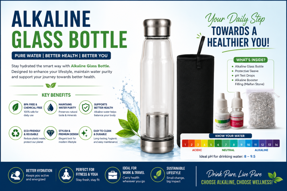 “Alkaline glass bottle for healthy and eco-friendly hydration”
