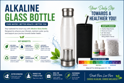 “Alkaline glass bottle for healthy and eco-friendly hydration”